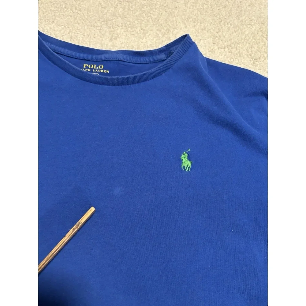 Polo Ralph Lauren Blue Jersey Crew Neck Short Sleeve Logo T-Shirt Men Sz Sm READ